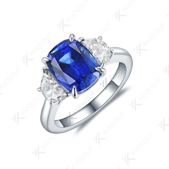 Kuololit 3CT Lab Blue Sapphire Engagement Ring for Women Solid 18K 14K 10K 585 Gold Half Moon Moissanite Ring for Christmas Gift