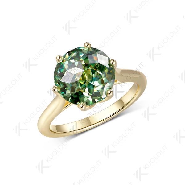 Kuololit 4CT Jubilee Cut Cyan Moissanite Engagement Ring for Women Solid 14K 10K Yellow Gold Ring for Anniversary Christmas Gift