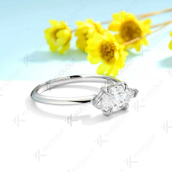 Kuololit Moissanite Rings for Women Solid 18K 14K 10K 925 Sliver 1CT Marquise Cut Yellow Gold for Anniversary Wedding Engagement