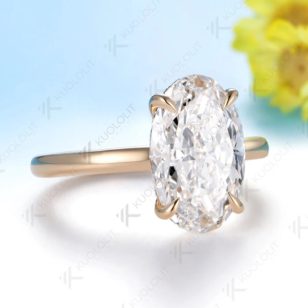 Kuololit 5CT Oval Cut Moissanite Custom Ring for Women Solid 14K 10K Yellow Gold Ring for Anniversary Christmas Gifts Party