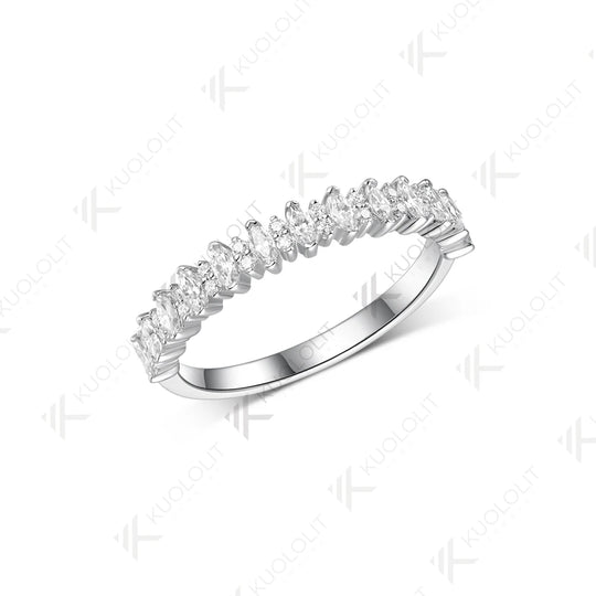 Kuololit 0.8CTW Marquise Moissanite Ring Band for Women Solid 14K 10K 585 White Gold Half Wedding Band for Christmas Gift Party