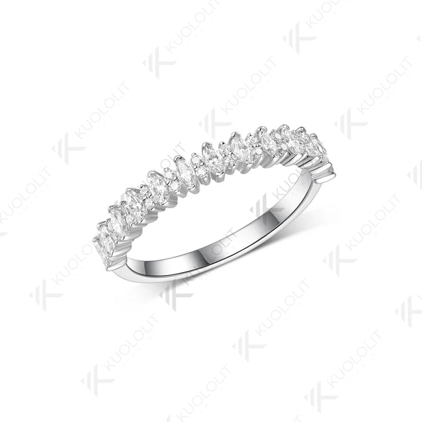 Kuololit 0.8CTW Marquise Moissanite Ring Band for Women Solid 14K 10K 585 White Gold Half Wedding Band for Christmas Gift Party