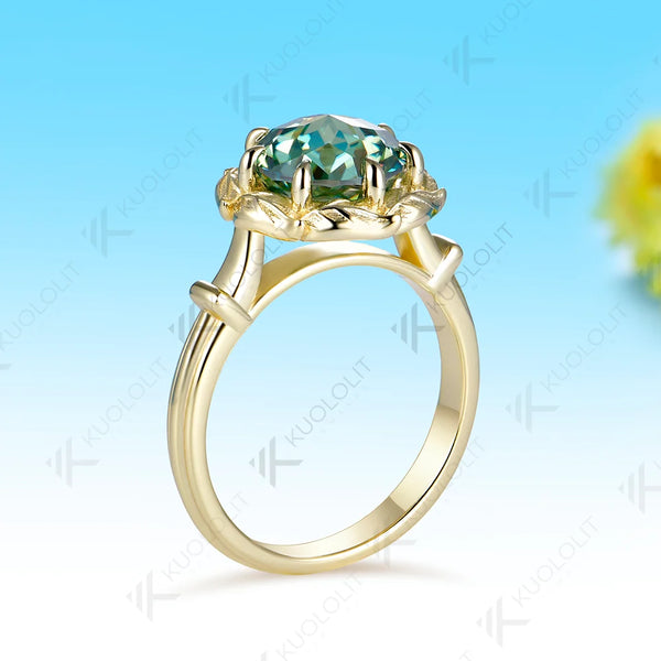 Kuololit 3CT Cyan Moissanite Custom Ring for Women Solid 14K 10K 585 Yellow Gold Jubilee Cut Engagement Ring for Christmas Gifts