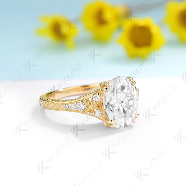 Kuololit 2.5ct Oval Cut Moissanite Engagement Ring for Women Solid 18K 14K 10K 585 Yellow Gold Prong Ring for Christmas Gifts