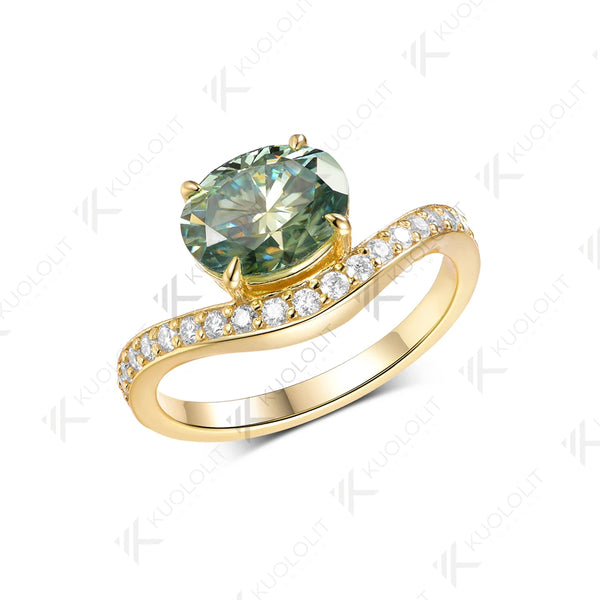 Kuololit 2CT Cyan Oval Moissanite Custom Ring for Women Men Solid 14K 10K 585 Yellow Gold Engagement Ring for Christmas Gifts