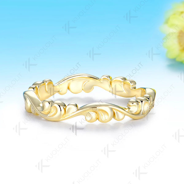 Kuololit Waves Bare Ring for Women Solid 585 14K 10K Gold Ring for Anniversary Engagement Gifts Party Christmas Jewelry Simple