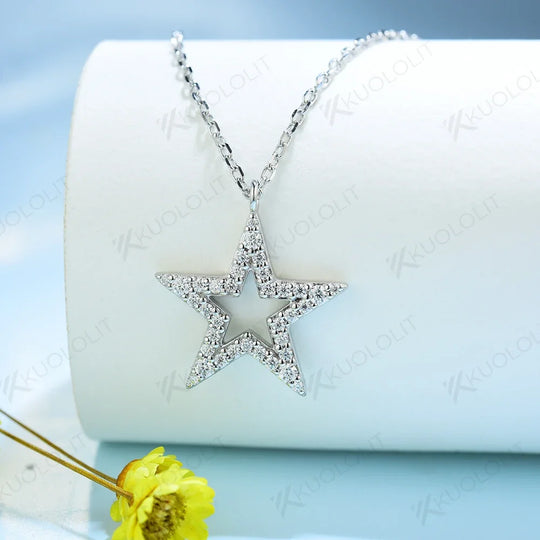 Kuololit Moissanite Necklaces for Women Solid 925 Sterling Silver Star Shaped Pendant for Wedding Engagement Party Jewelry Gift