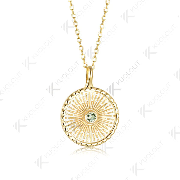 Kuololit 0.1CT Cyan Moissanite Necklace for Women Solid 14K 10K Yellow Gold Engagement Ring for Christmas Gift Party Anniversary