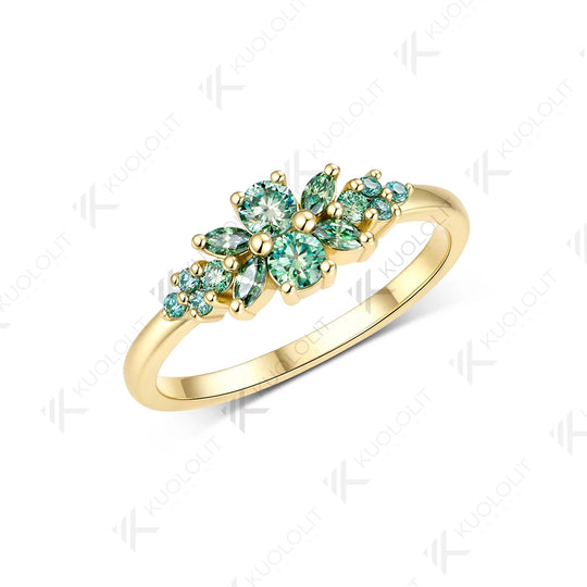 Kuololit 0.3CTW Cyan Moissanite Engagement Ring for Men Women Solid 14K10K 585 Gold Ring for Anniversary Wedding Gift Christmas Party