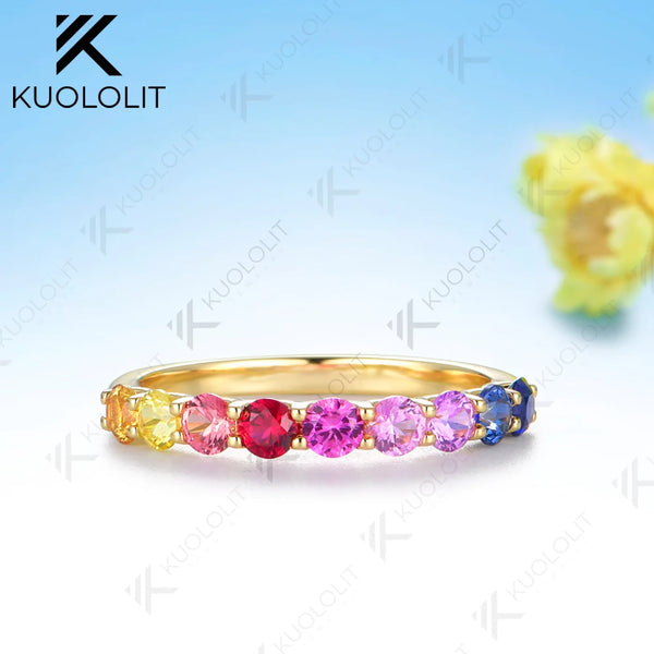 Kuololit 0.9CTW Lab Grown  Rainbow Ring for Women Solid 14K 10K 585 Yellow Gold Engagement Ring for Christmas Gifts Party New