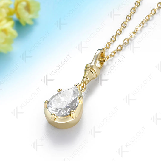 Kuololit 2CT Pear Cut Moissanite Custom Necklace for Women Solid 585 14K 10K Yellow Gold Necklace for Christmas Gifts Engagement