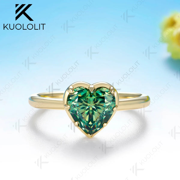 Kuololit 2CT Heart Cut Moissanite  Ring for Women Solid 14K 10K 585 Yellow Gold Heart Cut Ring for Engagement Christmas Gifts