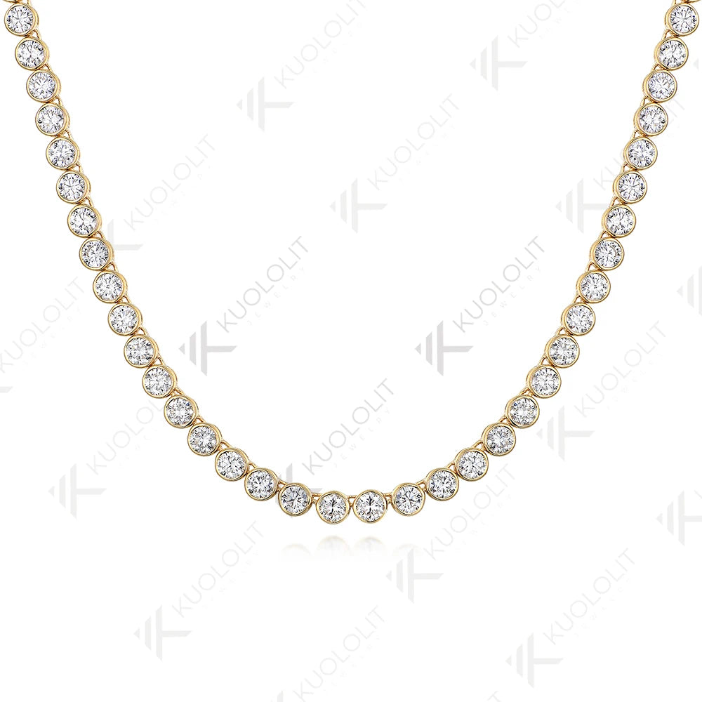 Kuololit 20.4CTW Moissanite Bezel Set Tennis Necklace for Women Pure 18K 14K 10K Gold Necklace for Anniversary Engagement Gifts