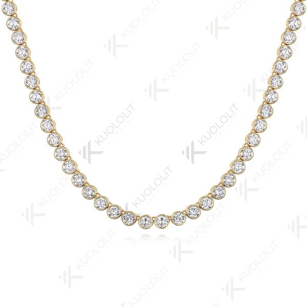 Kuololit 20.4CTW Moissanite Bezel Set Tennis Necklace for Women Pure 18K 14K 10K Gold Necklace for Anniversary Engagement Gifts