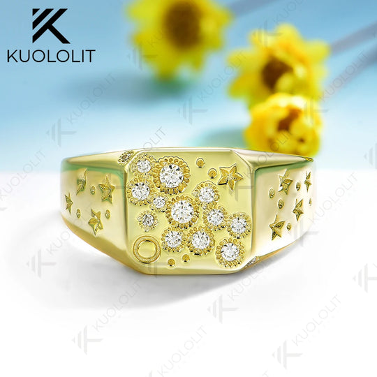 Kuololit 0.21CTW Lab Grown Dimonds Ring for Women Solid 14K 10K 585 Yellow Gold Engagement Ring for Christmas Gifts Anniversary