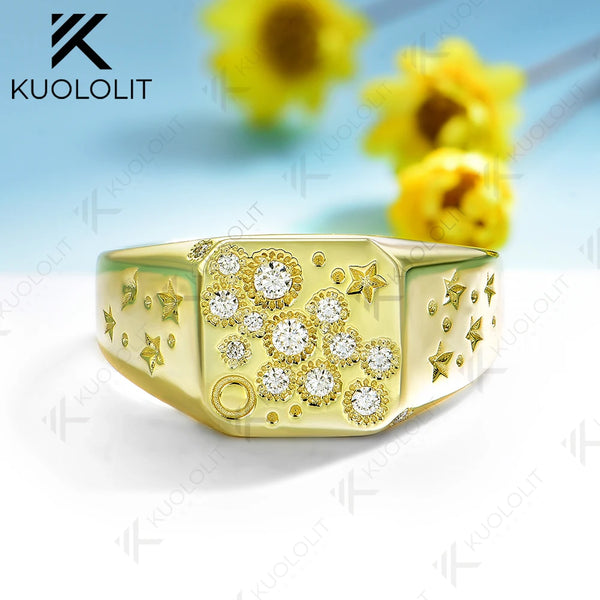 Kuololit 0.21CTW Lab Grown Dimonds Ring for Women Solid 14K 10K 585 Yellow Gold Engagement Ring for Christmas Gifts Anniversary