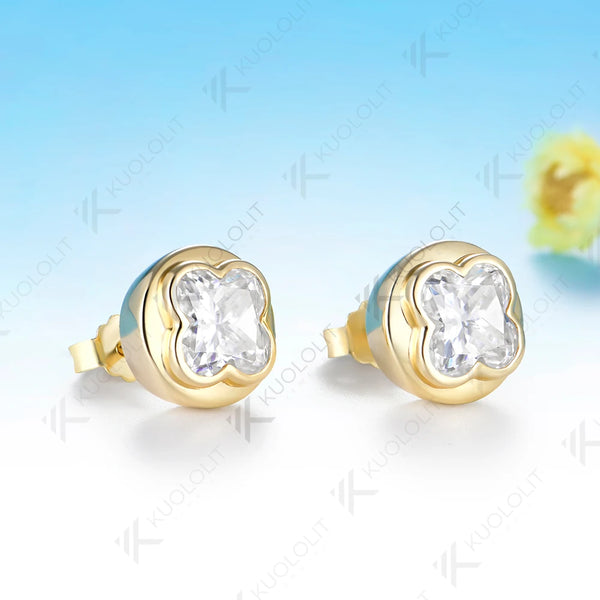 Kuololit 6CTW Moissanite Flower Cut Unique Earrings for Women Solid 14K 10K 585 Yellow Gold Earring for Christmas Gifts Wedding