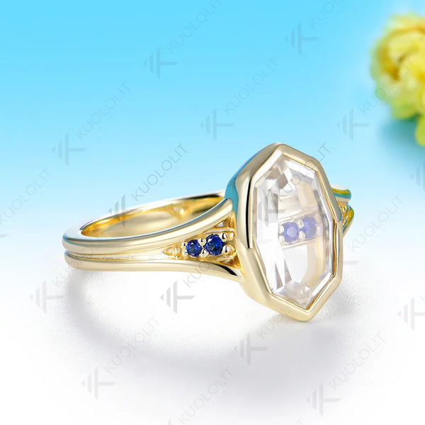 Kuololit 2CT Unique Portrait Cut Rhombus Moissanite Sapphire Custom Ring for Women Solid 14K 10K Yellow Gold for Christmas Gifts