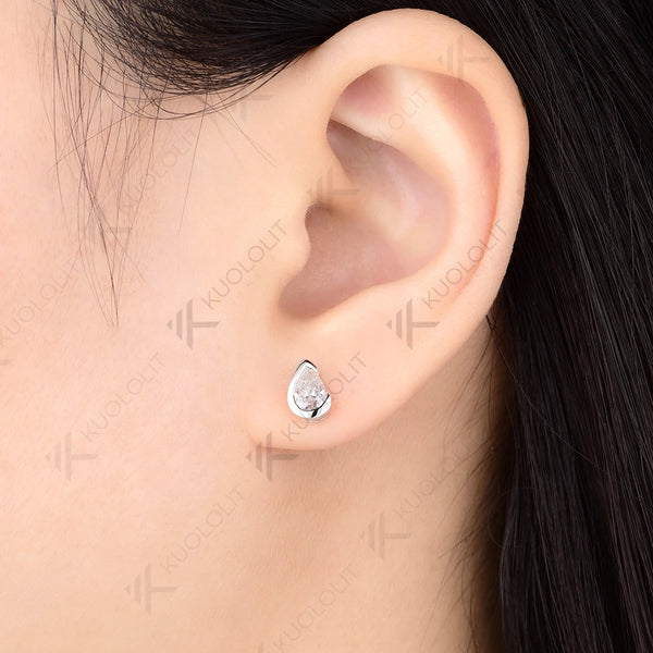 Kuololit 1CTW Moissanite Pear Cut Stud Earrings for Women Solid 10K 14K 585 Earrings for Classic Christmas Gifts Anniversary