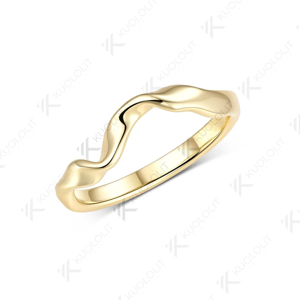 Kuololit Bare Metal and Stone Ring for Women Soild 10K 14K Yellow Gold Ring Twist Ribbon Wedding Band for Engagement Christmas Gifts Simple