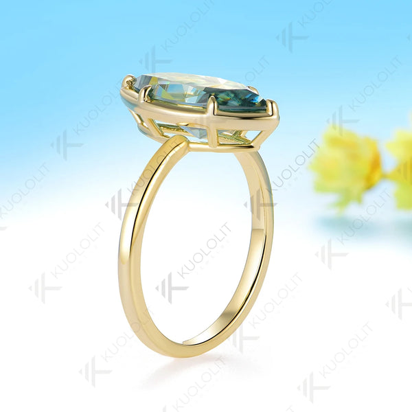 Kuololit 3ct Marquise Cyan Moissanite Ring for Women Solid 10K 14K Yellow Gold Engagement Ring for Christmas Gifts Engagement