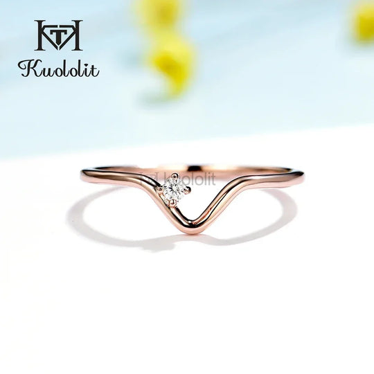 Kuololit Lab Grown Diamonds Stack Rings for Women Solid 18K 14K Rose Gold Solitaire Wedding Diamond V Band for Engagement Christmas