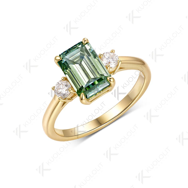 Kuololit 2.5CT Emerald Cut Cyan Moissanite Engagement Ring for Women Solid 18K 14K 10K White Gold Ring for Engagement Christmas