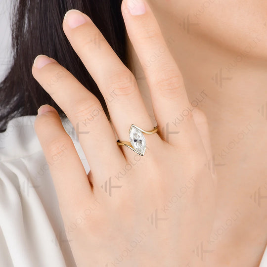 Kuololit 3CT Marquise Cut Moissanite Custom Ring for Women Solid 14K 10K  Yellow Gold Pear for Anniversary Christmas Gifts