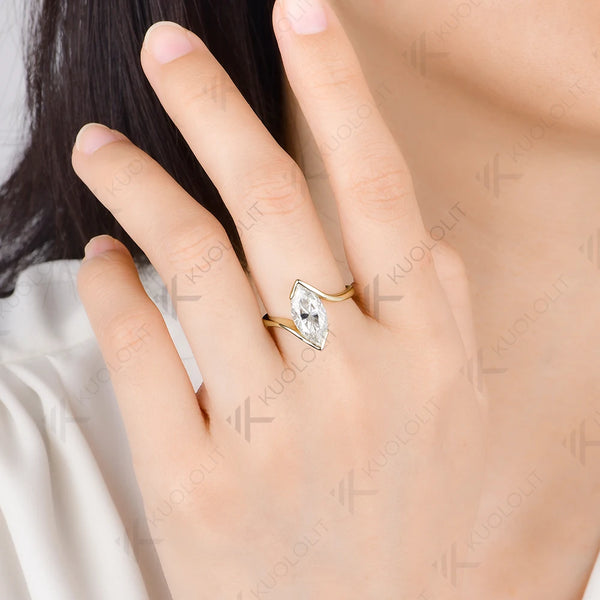 Kuololit 3CT Marquise Cut Moissanite Custom Ring for Women Solid 14K 10K  Yellow Gold Pear for Anniversary Christmas Gifts