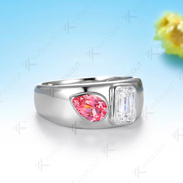 Kuololit 1.8CTW Moissantie Pink Sapphire Custom Set Ring for Women Solid 14K 10K 585 White Gold Ring for Christmas Gifts Party