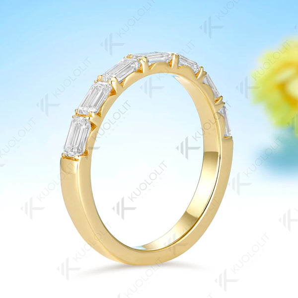 Kuololit  1.5CTW Lab Diamond Wedding Eemerald Cut Band for Women Solid14K 10K Yellow Gold Eternity Ring for Engagement Christmas