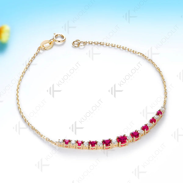 Kuololit 1CTW Lab Ruby Diamond Bracelet for Women Solid 14K 10K Yellow Gold Adjustable Chains for Christmas Party Luxury Party