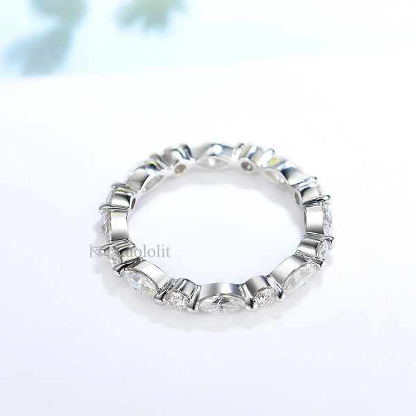Kuololit 2CT Moissanite Soild 18K 585 14K Rose Gold Bubble Ring for Women Marquise Full Eternity Wedding Band Engagement Wedding