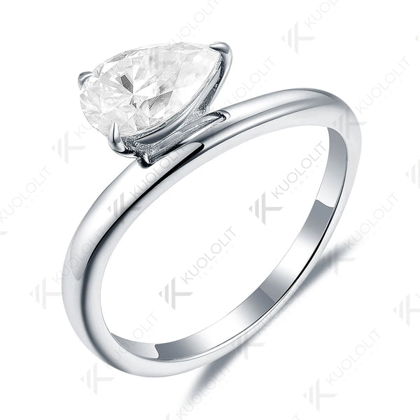 Kuololit 1.5CT Moissanite Rings for Women Men Solid 18K 14K 10K 925 Silver Yellow Gold Pear for Anniversary Engagement Classic