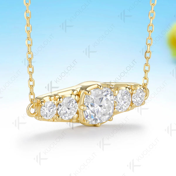 Kuololit 3.2CTW Moissanite Cushion Cut  Moissanite Custom Necklace for Women Solid 585 14K 10K Yellow Gold for Christmas Gifts