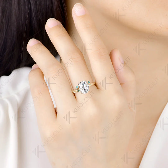 Kuololit 3CT Moissanite Lab Emerald Custom Ring for Women Solid 14K 10K  Yellow Gold Oval Cut Engagement Ring for Christmas