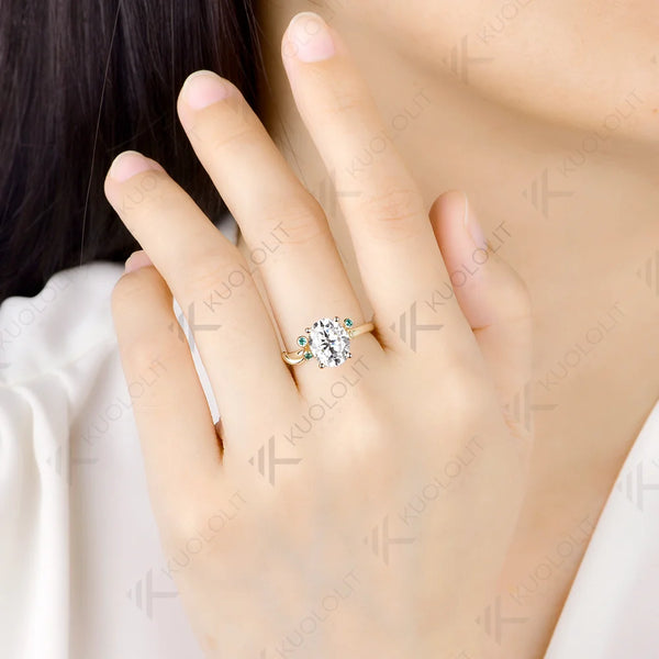 Kuololit 3CT Moissanite Lab Emerald Custom Ring for Women Solid 14K 10K  Yellow Gold Oval Cut Engagement Ring for Christmas