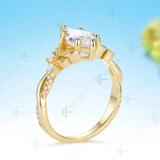 Kuololit 2CT Kite Cut Moissanite  Ring for Women Solid 14K 10K 585 Yellow Gold Kite Ring for Engagement Party Christmas Gifts