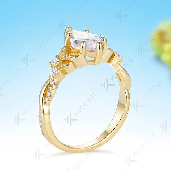 Kuololit 2CT Kite Cut Moissanite  Ring for Women Solid 14K 10K 585 Yellow Gold Kite Ring for Engagement Party Christmas Gifts