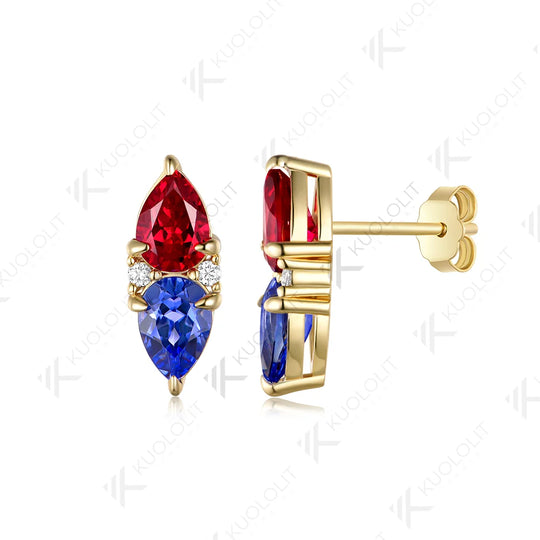Kuololit 5CTW Lab Grown Ruby Sapphire Custom Clip Earrings for Women Solid 14K 10K 585 Yellow Gold Pear Cut for Christmas Gifts