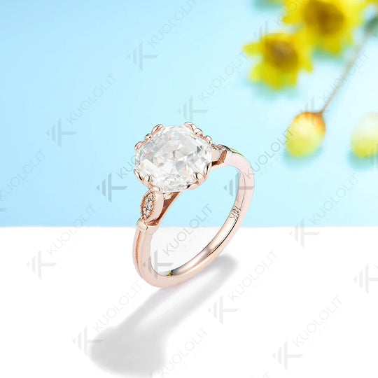 Kuololit 2.5ct Asscher Cut Moissanite Rings for Women PT950 Solid 14K 10K Rose Gold Solitaire Ring for Engagement Christmas Gift