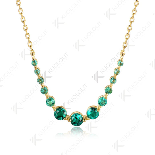 Kuololit 1.3CTW Lab Grown Emerald Necklace for Women Solid 585 14K 10K Yellow Gold Necklace for Christmas Gift Party Anniversary