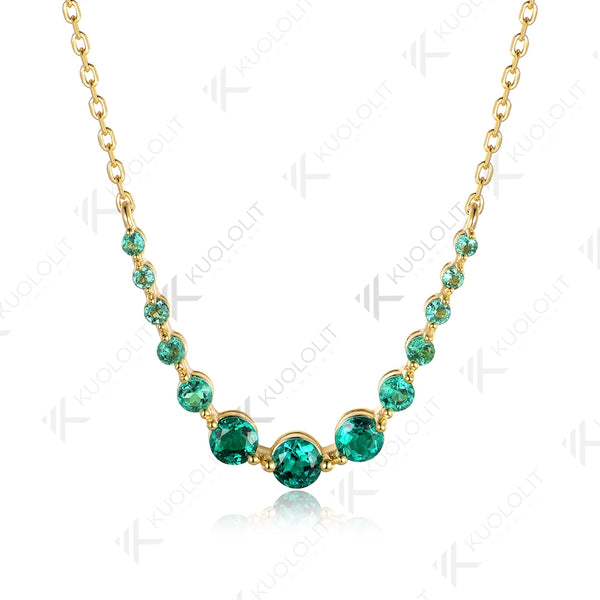 Kuololit 1.3CTW Lab Grown Emerald Necklace for Women Solid 585 14K 10K Yellow Gold Necklace for Christmas Gift Party Anniversary