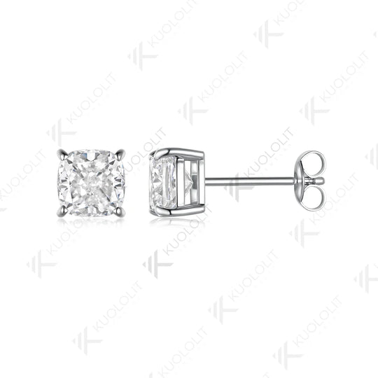 Kuololit 2CTW IGI Lab Diamonds Cushion Custom Stud Earrings for Women Solid 14K 10K 585 Yellow Gold for Christmas Gifts Party