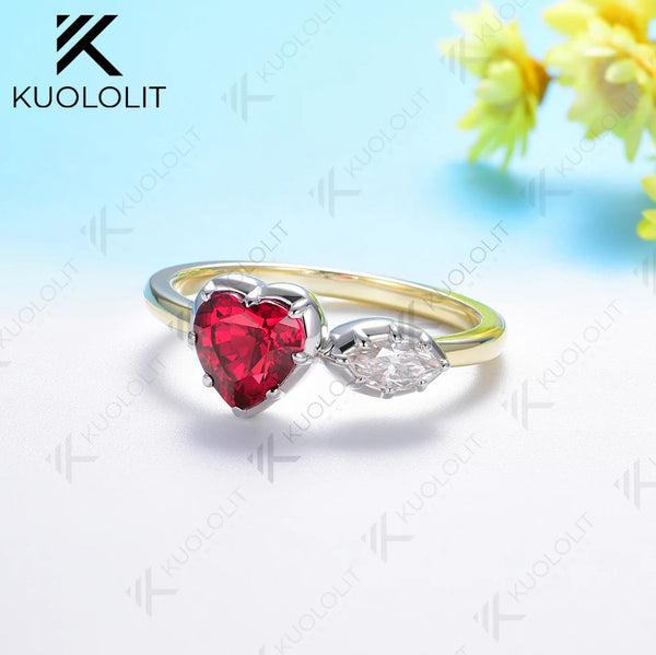 Kuololit 1.3CTW Lab Grown Ruby Moissanite Ring for Women Solid 18K 14K 10K Gold Two Tone Ring for Anniversary Engagement Gifts