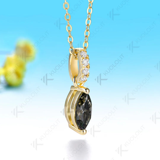 Kuololit 1CT Gray Moissanite Custom Necklace for Women Solid 585 14K 10K Yellow Gold Marquise Necklace for Christmas Gifts Party