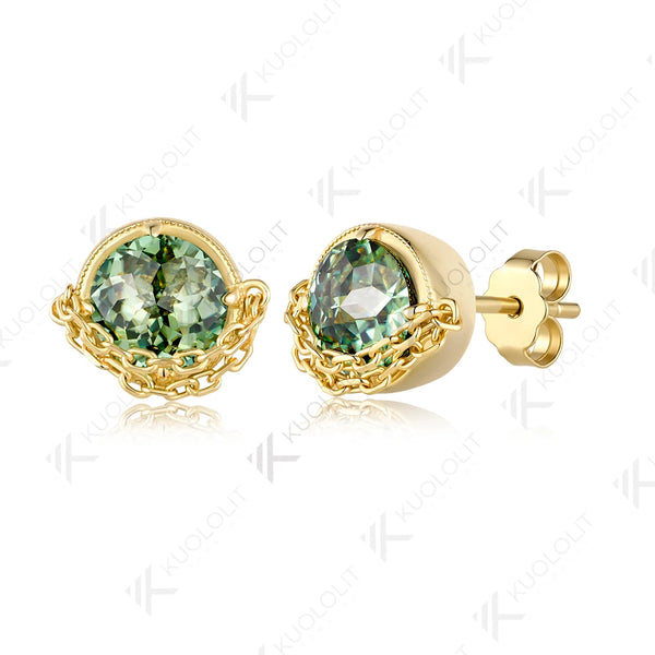 Kuololit 2.4CTW Cyan Moissanite Jubilee Cut Earrings for Women Solid 14K 10K 585 Yellow Gold Custom Earrings for Christmas Gifts