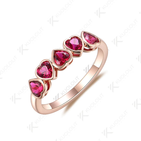 Kuololit 2.3CTW Lab Grown Ruby Heart Cut Band Ring for Women Solid10K 14K 18K Rose Gold Gemstone Ring for Wedding Christmas Gift