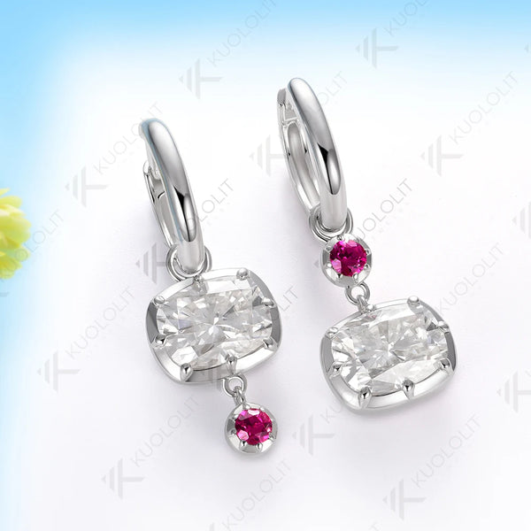 Kuololit 5CTW Moissanite Lab Grown Ruby Hoop Earrings for Women Solid 14K10K 585 White Gold for Engagement Christmas Gifts Party