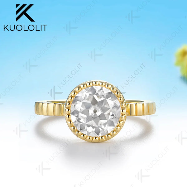 Kuololit 3CT OEC Moissantie Custom Ring for Women Solid 14K 10K 585 Yellow Gold for Christmas Gifts Engagement Anniversary